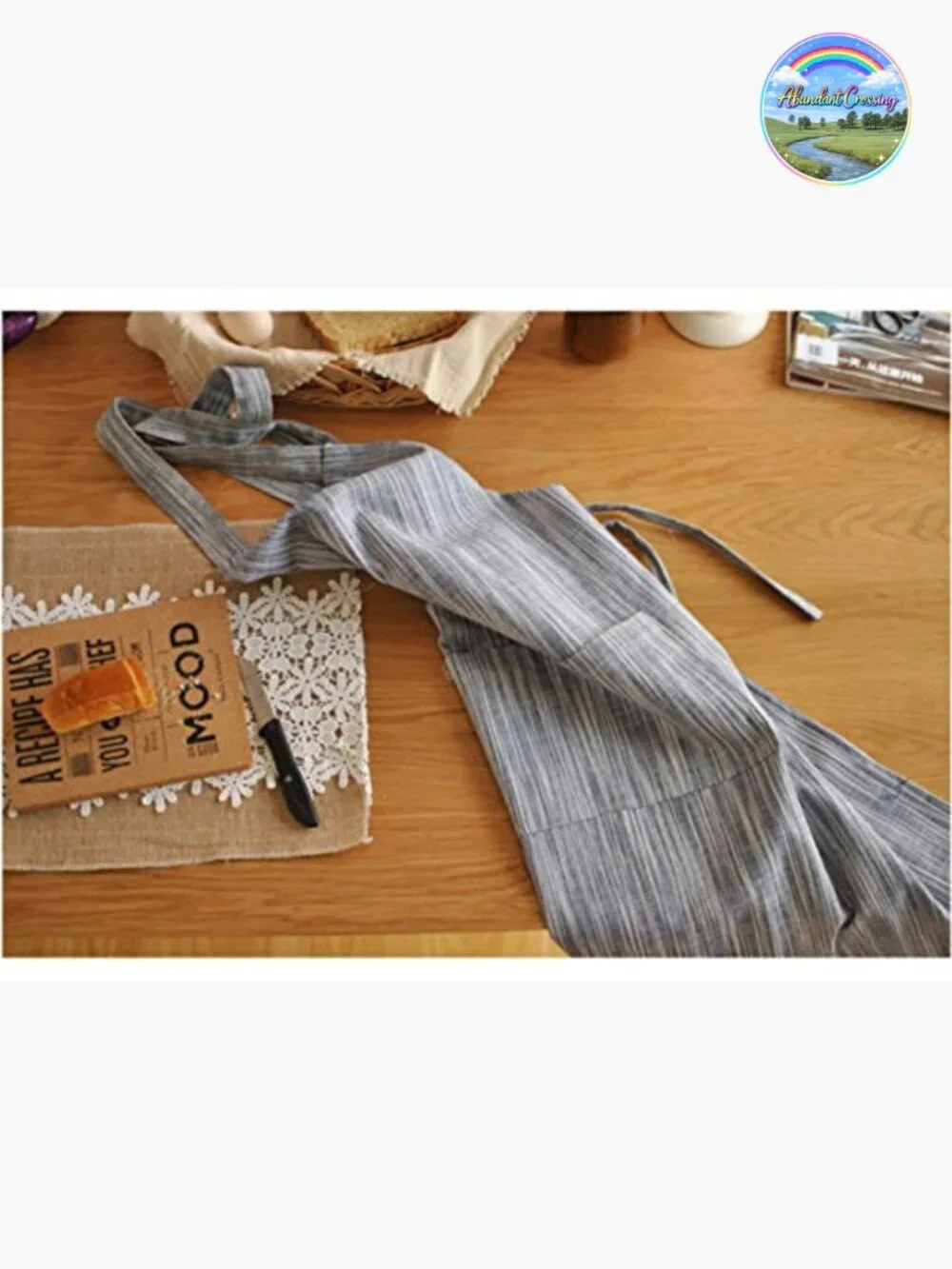 Linen Pinafore Japan Style Apron No Tie Two Pockets Halter Cross Bandage